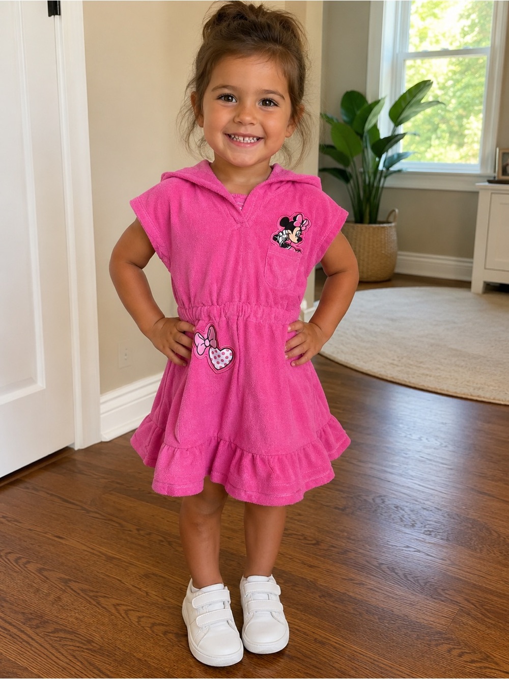 Disney Pink Hooded Minnie Terry Dress for Kids
